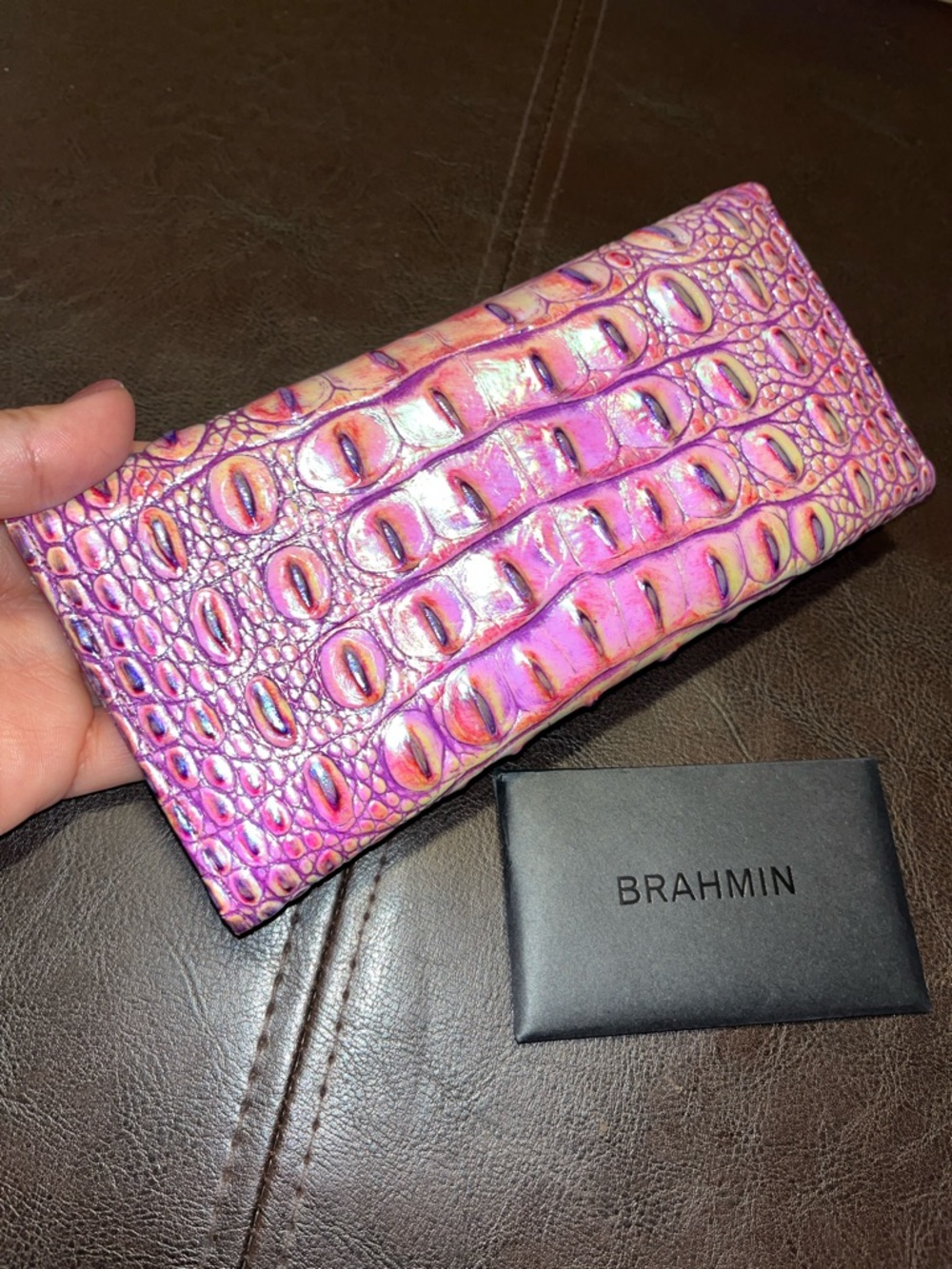 Brahmin Pink Iridescent Croc-Embossed Envelope Clutch wallet - Picture 4 of 15